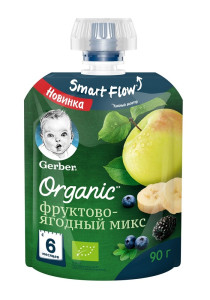 Пюре детское Gerber Organic Фруктово-ягодный микс, 6m+, 90 гр